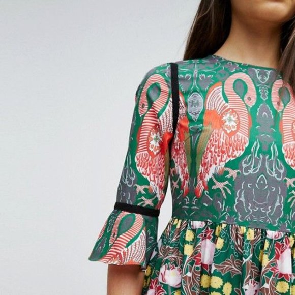 Camino Couture maxi dress green flamingo sz 6 / UK10 - Picture 7 of 14